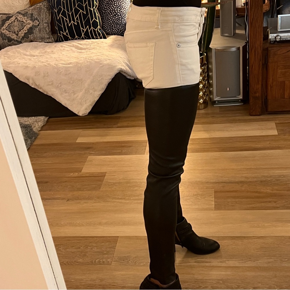 R13 Ultra Rare Chaps sz 26 WHITE denim and LAMBSKIN jeans - Picture 2 of 7